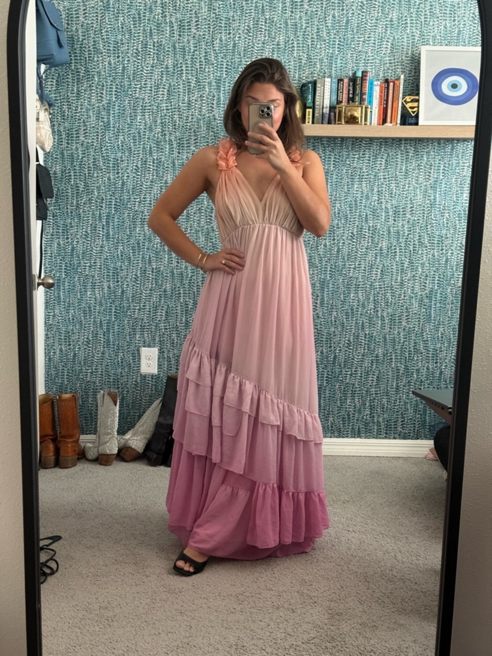 BHLDN Alivia V-Neck Ruffle Ombre Maxi Dress
